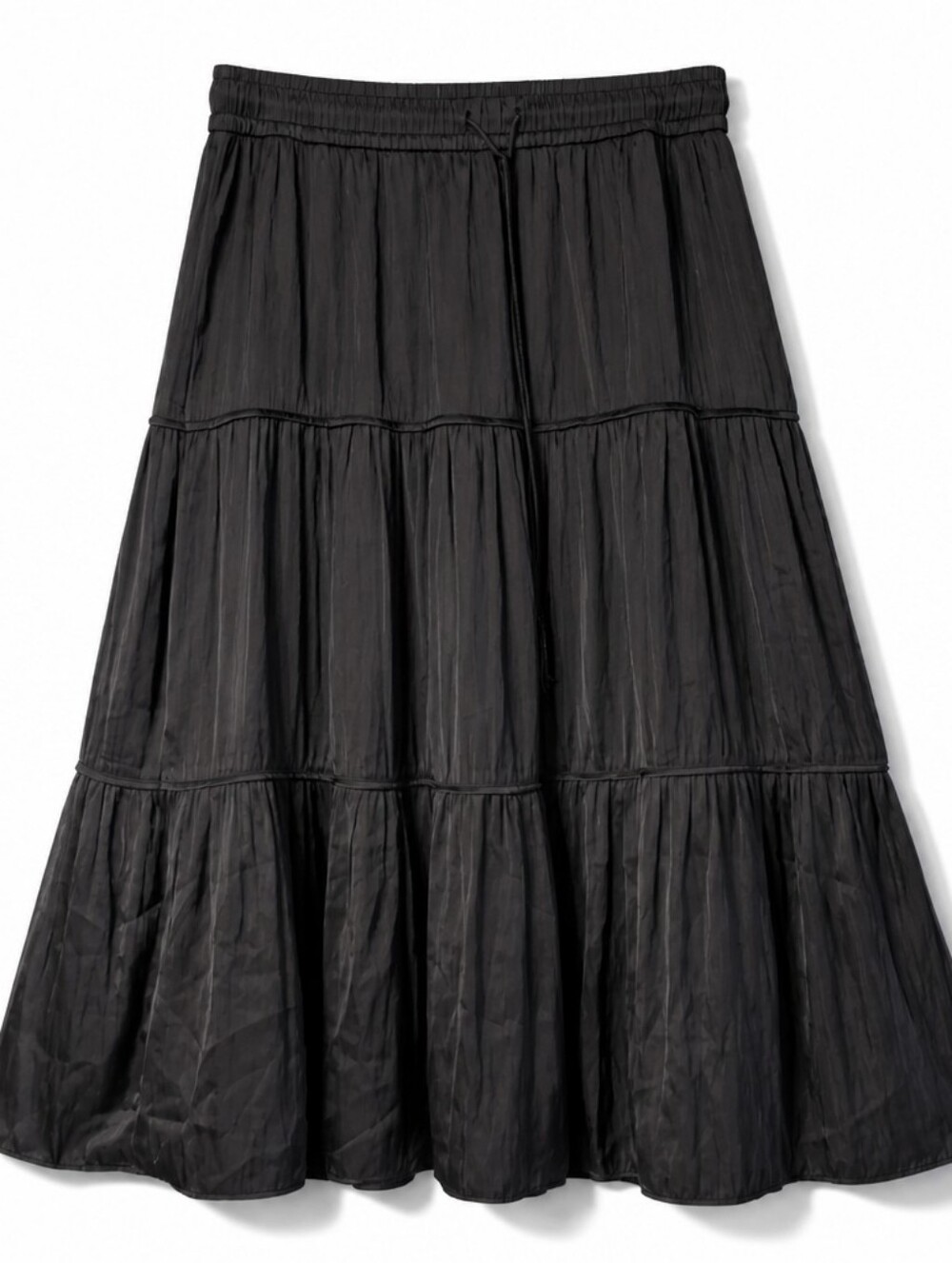 joie satin silky tiered maxi skirt black medium nwt